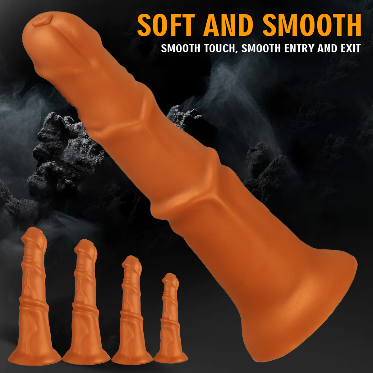 Orange horse dildo size comparison with black version