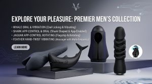 Hero banner featuring 4 male sensitivity desensitization trainers and vibrating masturbators with app control and multi-frequency modes.