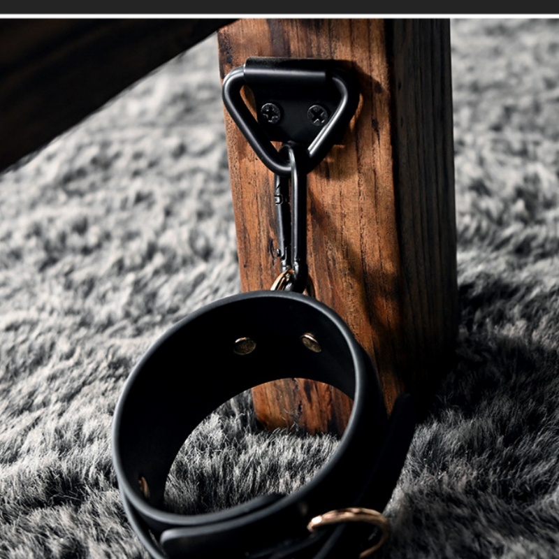 Detail of high-quality leather cuffs and locking hardware